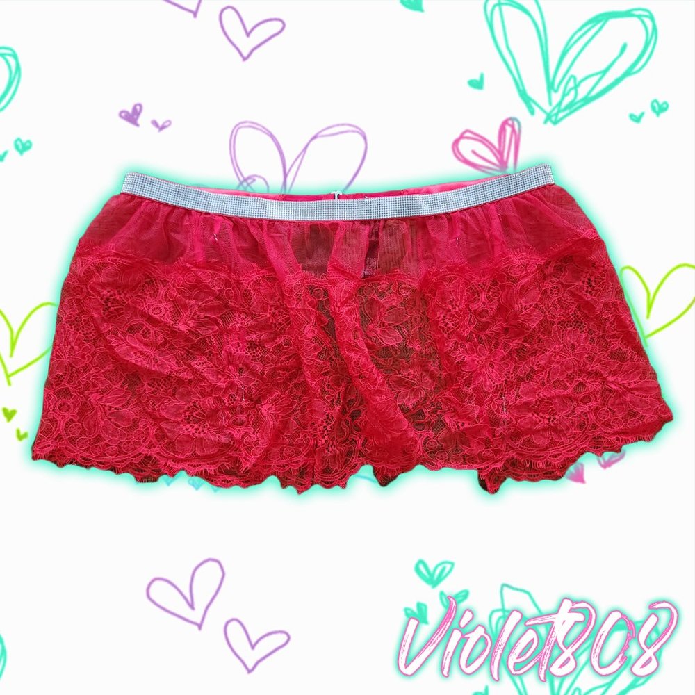 [L] Victoria's Secret Red Skirted Rhinestone Garter Belt